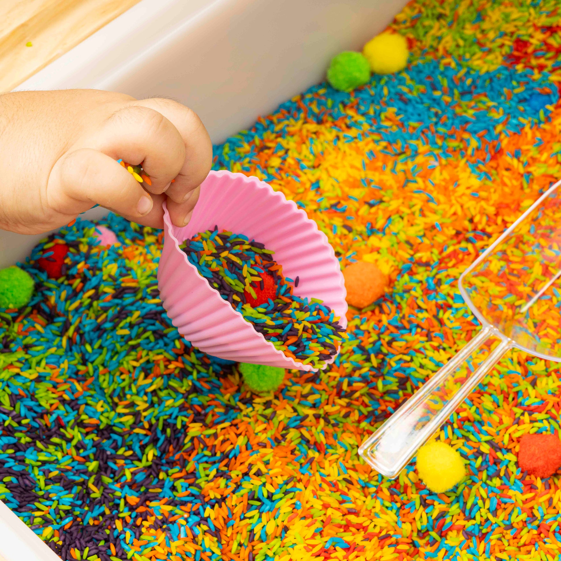 The Children’s Lab Sensory Starter Combo Bin with sensory rice, pasta, and taste‑safe clay for kids 1–4 years