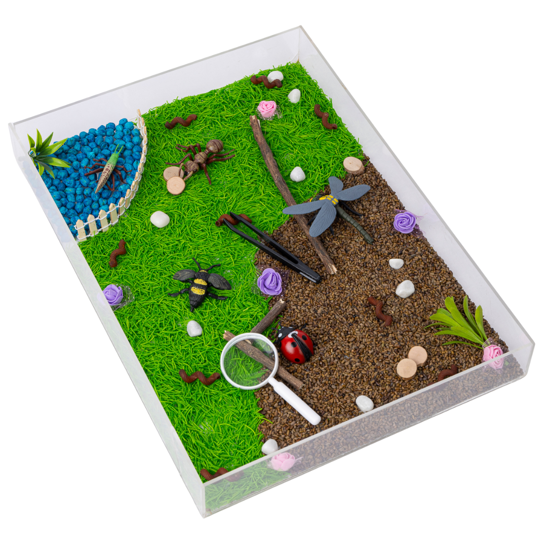 The Children’s Lab Garden Insects Sensory Bin with realistic bugs, textures, and tools – nature kit for kids 2–7 years