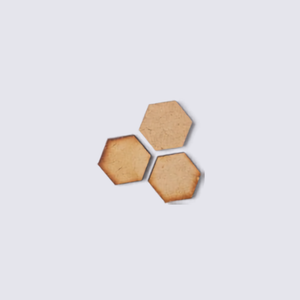  Three wooden honeycomb-shaped tiles