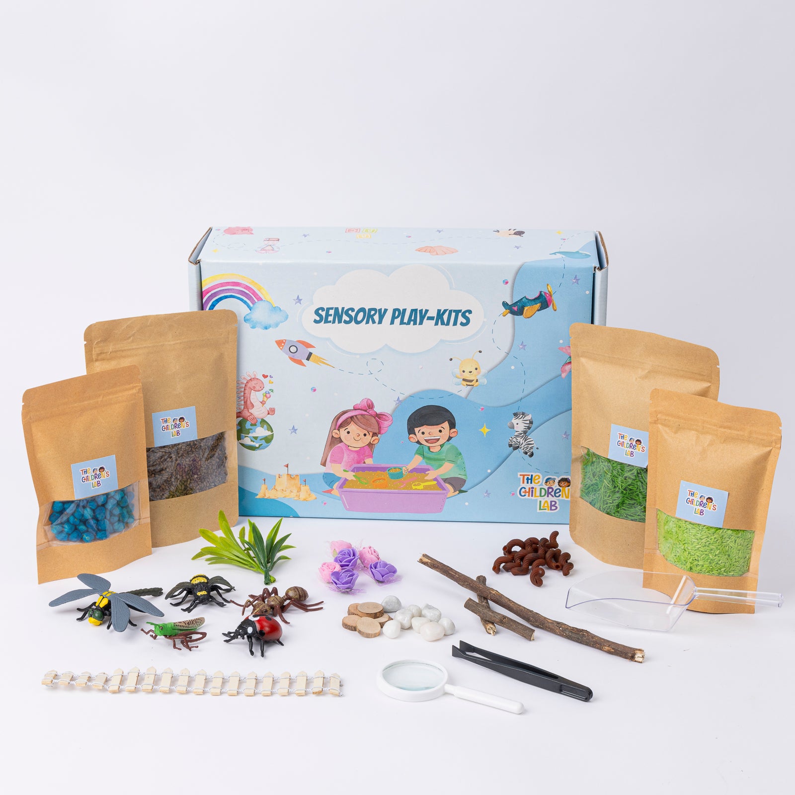The Children’s Lab Garden Insects Sensory Bin with realistic bugs, textures, and tools – nature kit for kids 2–7 years